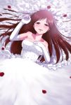  1girl breasts brown_eyes brown_hair dress idolmaster idolmaster_cinderella_girls long_hair nami_(snow) nitta_minami smile solo wedding_dress 