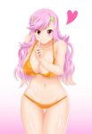  1girl bikini blush breasts celia_ootsuka cleavage heart heart-shaped_pupils large_breasts long_hair looking_at_viewer maken-ki! navel panties pink_eyes pink_hair shamun smile solo swimsuit symbol-shaped_pupils underwear 