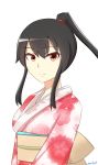  1girl black_hair highres japanese_clothes kantai_collection kimono long_hair looking_at_viewer red_eyes rexlent simple_background solo white_background yahagi_(kantai_collection) yukata 