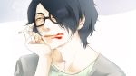  1boy alpaca_tarou black_hair cigarette glasses highres lipstick_mark saikawa_souhei short_hair subete_ga_f_ni_naru 