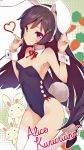  1girl absurdres animal_ears bare_shoulders black_hair blush breasts bunny_girl bunny_tail carrot_hair_ornament cleavage covered_navel detached_collar fake_animal_ears gayarou hair_ornament hairband heart high_heels highleg highleg_leotard highres imouto-sama_ni_yoru_ore_route_kouryaku_love_come_riron kururuin_alice lace lace-trimmed_thighhighs leg_up leotard long_hair looking_at_viewer rabbit_ears red_eyes scan small_breasts smile solo tail thigh-highs white_legwear wrist_cuffs 