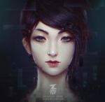  1girl artist_name black_hair catherine_chun closed_mouth face green_eyes lips looking_at_viewer paul_kwon portrait soma_(frictional_games) watermark web_address 