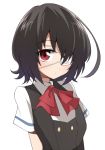  1girl another black_hair eyepatch looking_at_viewer misaki_mei red_eyes school_uniform short_hair solo upper_body white_background 