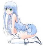  1girl all_fours aoki_hagane_no_arpeggio blue_hair boots cross-laced_footwear gauntlets green_eyes iona lace-up_boots long_hair nora_kuro thigh-highs white_boots white_legwear 