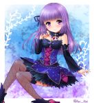  aikatsu! bare_shoulders blush dress gloves hikami_sumire long_hair purple_eyes smile violet_hair 