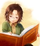  1girl book brown_hair glasses hange_zoe komugikomix reading shingeki_no_kyojin short_hair younger 