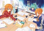  4girls character_request date_a_live multiple_girls office orange_hair tagme working 