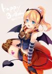  1girl ayase_eli bat_wings blonde_hair blue_eyes demon_tail elbow_gloves gloves hairband long_hair love_live!_school_idol_project open_mouth ponytail shinia smile solo tail wings 