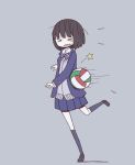  &gt;_&lt; 1girl background black_hair closed_eyes hurt kneehighs oosawa_(azeeee73) original pleated_skirt school_uniform short_hair simple_background skirt solo standing_on_one_leg volleyball 