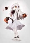  1girl :o ahoge dress full_body horns kantai_collection kuzu_(miduhana) long_hair looking_at_viewer mittens northern_ocean_hime open_mouth pale_skin red_eyes simple_background solo white_background white_hair 