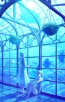  2girls aquarium backlighting barefoot blue camisole dress fish highres hiko_(scape) light long_hair manta_ray multiple_girls original plant potted_plant scenery see-through shadow short_hair sitting sleeveless sleeveless_dress tank_top tunnel twintails water white_dress window 