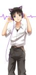  1boy axent_wear black_eyes black_hair cat_ear_headphones cross_akiha headphones ikari_shinji neon_genesis_evangelion rebuild_of_evangelion solo 