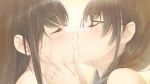  2girls bangs bare_shoulders blush braid brown_hair close-up closed_eyes eyelashes face flowers_(innocent_grey) from_side game_cg glasses hanabishi_rikka hands_on_another&#039;s_face incipient_kiss multiple_girls official_art profile shirahane_suou sugina_miki tears twin_braids yuri 