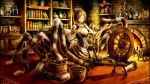  1girl artist_request book bookshelf fireplace insect_girl monster_girl original solo spider_girl wood 