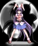  1boy 1girl animal_ears blue_skirt crossover female henshin henshin_pose highres imperishable_night kamen_rider kamen_rider_super-1 kamen_rider_super-1_(series) kazami_shirou_(kaizou-zumi) male parody purple_hair rabbit_ears red_eyes reisen_udongein_inaba rider_belt skirt solo touhou 