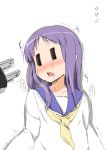  1girl 4shi blush drooling electric_plug highres hinata_yukari long_hair lying on_back purple_hair school_uniform serafuku tears yuyushiki ||_|| 