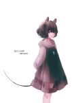  1girl adapted_costume animal_ears arms_behind_back artist_name dated dress grey_hair highres jewelry long_sleeves looking_at_viewer mouse_ears mouse_tail namauni nazrin necklace red_eyes short_hair simple_background solo tail touhou white_background 