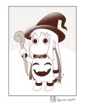  0_0 ankle_cuffs cape choker commentary_request hat jack-o&#039;-lantern kantai_collection long_hair muppo northern_ocean_hime sazanami_konami sidelocks staff tail witch_hat wrist_cuffs 