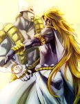  1boy armband blonde_hair cape dio_brando facial_mark heavenly_dio highres jojo_no_kimyou_na_bouken kabane_(follabi) long_hair male_focus purple_skin red_eyes stand_(jojo) the_world_over_heaven very_long_hair wrist_cuffs 