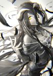  albedo black_hair choker feathers hand_on_own_face holysnow horns long_hair overlord_(maruyama) slit_pupils smile wings yellow_eyes 