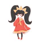  1girl ashley_(warioware) black_hair blush_stickers dotmaru dress frilled_dress frills hairband mary_janes pantyhose red_dress red_eyes red_shoes shoes sleeves_past_wrists solo twintails warioware 