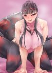  1girl breast_squeeze breasts extra_eyes insect_girl large_breasts licking_lips looking_at_viewer monster_girl original plump solo spider_girl tongue tongue_out yu02j0 