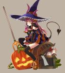  :t alternate_costume asymmetrical_horns bat_wings black_legwear blue_eyes blush boots bow cake cherry demon_tail detached_sleeves dress fang_out fate/extra fate/extra_ccc fate/grand_order fate_(series) food fork fruit gloves hair_bow halloween hat horns in_container jack-o&#039;-lantern lancer_(fate/extra_ccc) long_hair nail_polish ningen_(ningen96) open_mouth over-kneehighs paw_gloves pink_fingernails pink_hair pink_nails plate pointy_ears polearm pout shoes simple_background sitting sulking tail tears thigh-highs thorns treasure_chest trident weapon winged_shoes wings witch_hat 