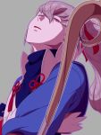  1boy bow_(weapon) fire_emblem fire_emblem_if grey_background grey_hair long_hair open_mouth ponytail red_eyes simple_background solo takumi_(fire_emblem_if) weapon zo_ku_naga 
