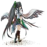  1girl arm_cannon bow cape hair_bow long_hair looking_back reiuji_utsuho skirt solo touhou very_long_hair weapon wings 