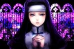  1girl blue_eyes glass hands_together lips looking_at_viewer nun original sasaki_ryou solo stained_glass 