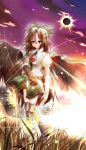  1girl arm_cannon black_legwear bow brown_hair cape hair_bow long_hair red_eyes reiuji_utsuho solo thigh-highs third_eye touhou weapon wings 