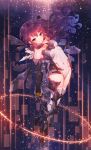  1girl bangs bare_shoulders boots breasts circle closed_mouth covered_navel fangxiang_cuoluan full_body gloves groin highres leotard long_hair looking_at_viewer mecha_musume mechanical_wings original purple_hair redhead smile solo thigh-highs thigh_boots under_boob wings 