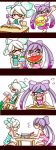  2girls aori_(splatoon) book comic dress food fruit hotaru_(splatoon) ice_cream long_hair melon multiple_girls myonmyon pencil pointy_ears silent_comic splatoon table tentacle_hair tube 