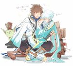  2boys blush boots brown_hair carrying frown grin heke male_focus mikleo_(tales) multiple_boys open_mouth princess_carry short_hair smile sorey_(tales) tales_of_(series) tales_of_zestiria white_hair 