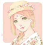  1girl character_name earrings facial_mark forehead_mark green_eyes haruno_sakura hat jewelry long_hair naruto pink_hair shi_er_xian 