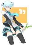  1boy blush cosplay detached_sleeves hatsune_miku hatsune_miku_(cosplay) male_focus mikleo_(tales) necktie short_hair skirt solo tales_of_(series) tales_of_zestiria thigh-highs twintails violet_eyes vocaloid white_hair 