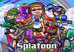  baseball_cap beanie bike_shorts domino_mask fangs glasses goggles goggles_on_head hat inkling long_hair mask multiple_girls open_mouth paint_roller paintbrush pointy_ears rainbow shouyu_senbei splatoon squid super_soaker tentacle_hair tongue tongue_out 