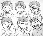  6+boys :3 brothers cat choromatsu hoodie ichimatsu jyushimatsu karamatsu male_focus monochrome multiple_boys osomatsu-kun osomatsu-san osomatsu_(osomatsu-kun) sextuplets siblings smile sunglasses sweatdrop todomatsu upper_body 