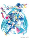  ;) alternate_costume aqua_eyes aqua_hair cat collaboration hat hatsune_miku kei_(keigarou) long_hair magical_girl one_eye_closed smile tagme very_long_hair vocaloid white_background witch_hat 