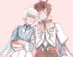  2boys book brown_hair closed_eyes leaning_on_person male_focus mikleo_(tales) multiple_boys open_mouth sleeping sorey_(tales) tales_of_(series) tales_of_zestiria uhiha318 white_hair 
