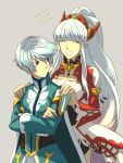  1girl hairband jewelry lailah_(tales) long_hair mikleo_(tales) open_mouth ponytail short_hair smile tales_of_(series) tales_of_zestiria tasasakiamagu very_long_hair violet_eyes white_hair 