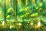  1girl black_hair forest grass light_particles light_rays nature original outstretched_hand sakimori_(hououbds) skirt solo tree 