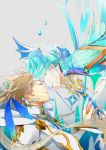  2boys closed_eyes forehead-to-forehead fusion isago_(ica) kamui_(tales_of_zestiria) long_hair mikleo_(tales) multiple_boys ponytail short_hair smile sorey_(tales) tales_of_(series) tales_of_zestiria 