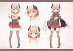  1girl blush brown_eyes brown_hair character_sheet choker commentary_request earrings ello heart horns jewelry letterboxed looking_at_viewer nude open_mouth pixiv_fantasia pixiv_fantasia_t smile solo thigh-highs 