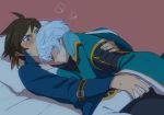  2boys blush brown_hair closed_eyes green_eyes lying_on_person male_focus mikleo_(tales) multiple_boys short_hair sorey_(tales) tales_of_(series) tales_of_zestiria tasasakiamagu white_hair yaoi 