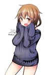  brown_eyes brown_hair ikazuchi_(kantai_collection) kantai_collection nekobaka ribbed_sweater short_hair sweater 