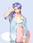  1boy blue_hair fate/stay_night fate_(series) kkuwa lancer pajamas pillow solo wiping_face yawning 