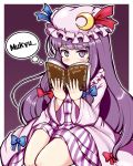  1girl blush book eruru_(erl) graffiti highres long_hair looking_at_viewer mukyuu patchouli_knowledge purple_hair solo striped touhou very_long_hair violet_eyes 