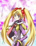  anklet bishoujo_senshi_sailor_moon bishoujo_senshi_sailor_moon_another_story blonde_hair bodysuit bowtie commentary_request facial_mark gem grey_eyes highres jewelry long_hair sin_(sailor_moon) twintails 