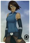  1girl asad_farook avatar:_the_last_airbender blue_eyes cowboy_shot dark_skin korra patreon short_hair solo the_legend_of_korra watermark web_address 